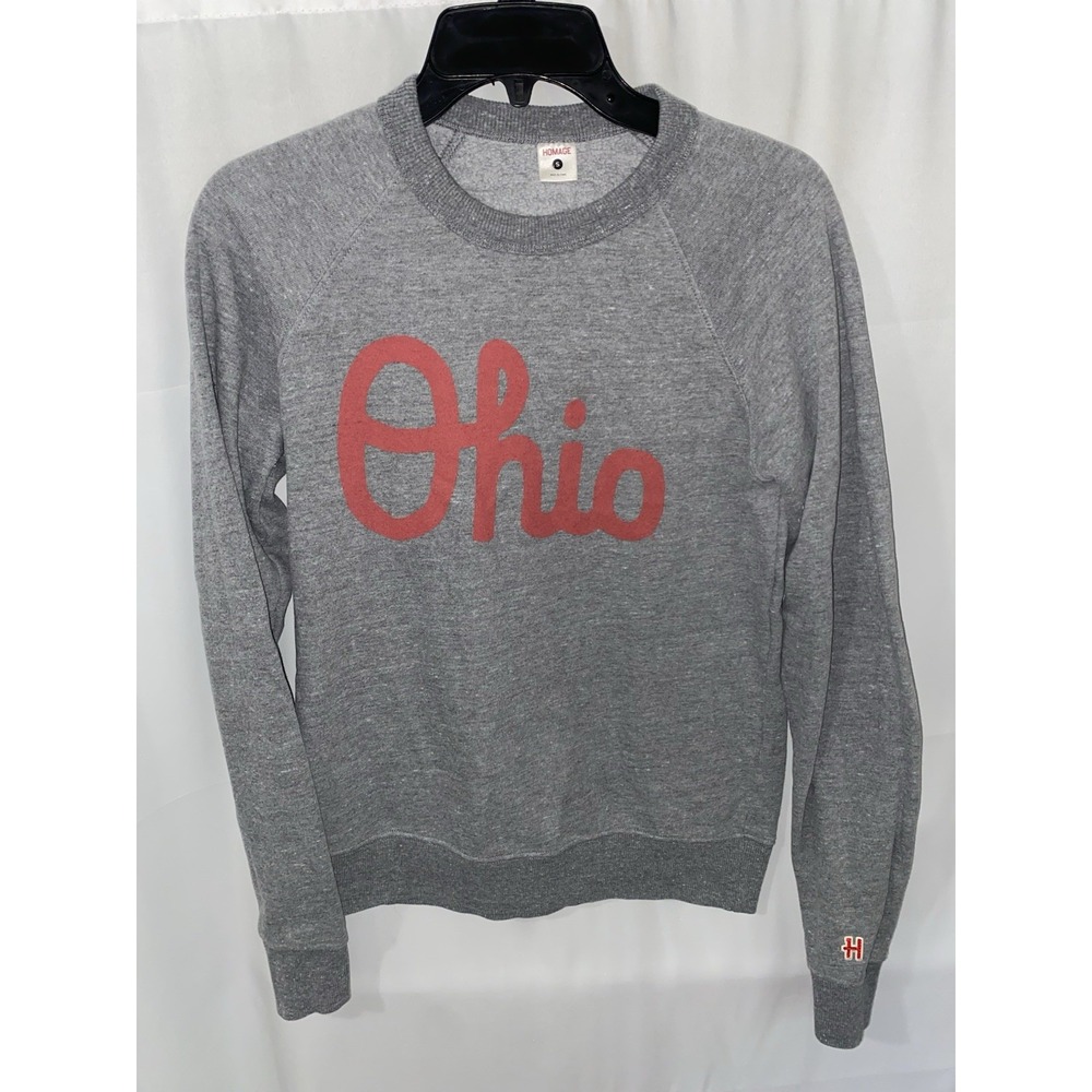 Homage Ohio State Buckeyes Script Ohio Crewneck Sweatshirt Gray Womens Small